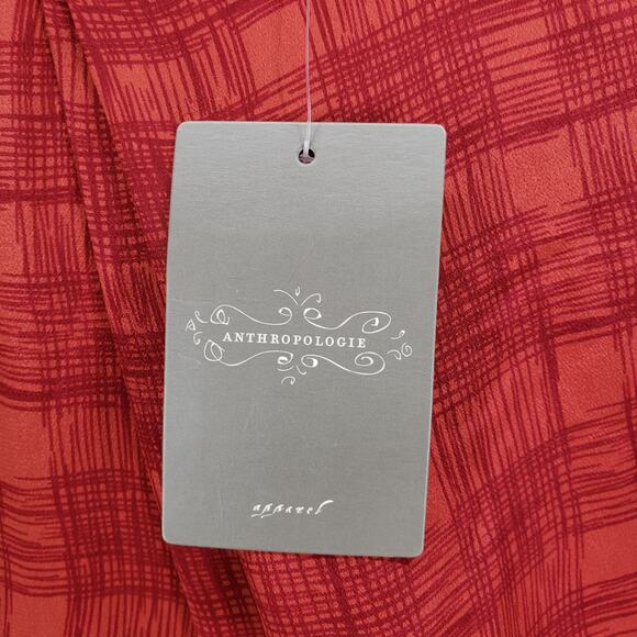 Anthropologie New Girl From Savoy Red Goji Plaid Cut Out Silk Dress Size 6 - Picture 9 of 16